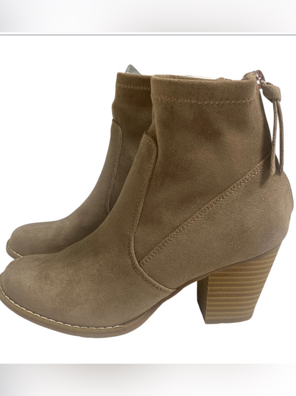 Dolce Vita DV8 Jonah Taupe Vegan Suede Stretch Ankle Booties with Block Heel